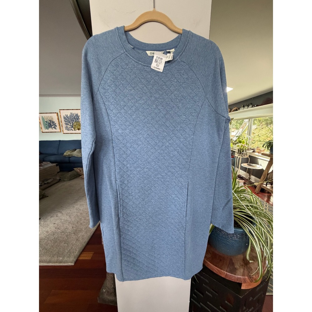 Orvis Quilted Sweatshirt Dress Womens Medium Blue NWT Diamond Texture Athleisure